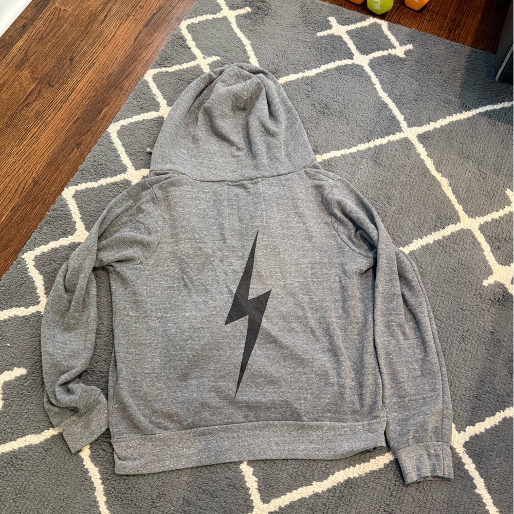Aviator Nation Gray Hoodie with Black Lightning Bolt